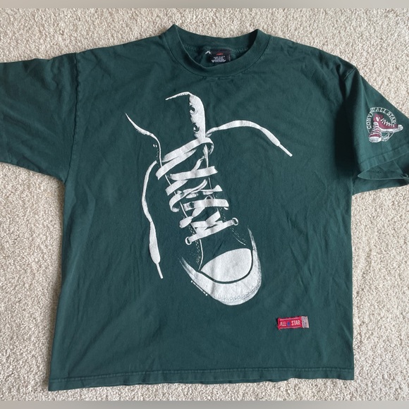 Converse Other - Vintage Converse 1994 Green AOP Shoe Silhouette Single Stitch Graphic Tee RARE